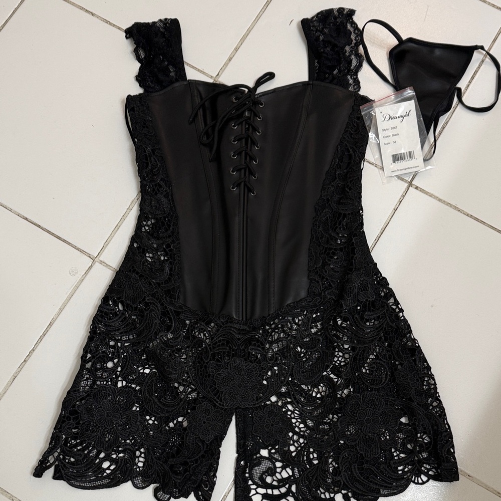 Dreamgirl Black Lace Chemise with Corset Detail
